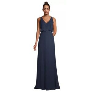 Bill Levkoff Eva Chiffon Blouson Gown Navy 6